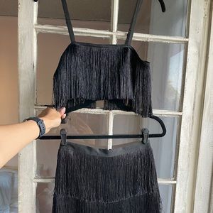 WOW couture Black Fringe Crop Top